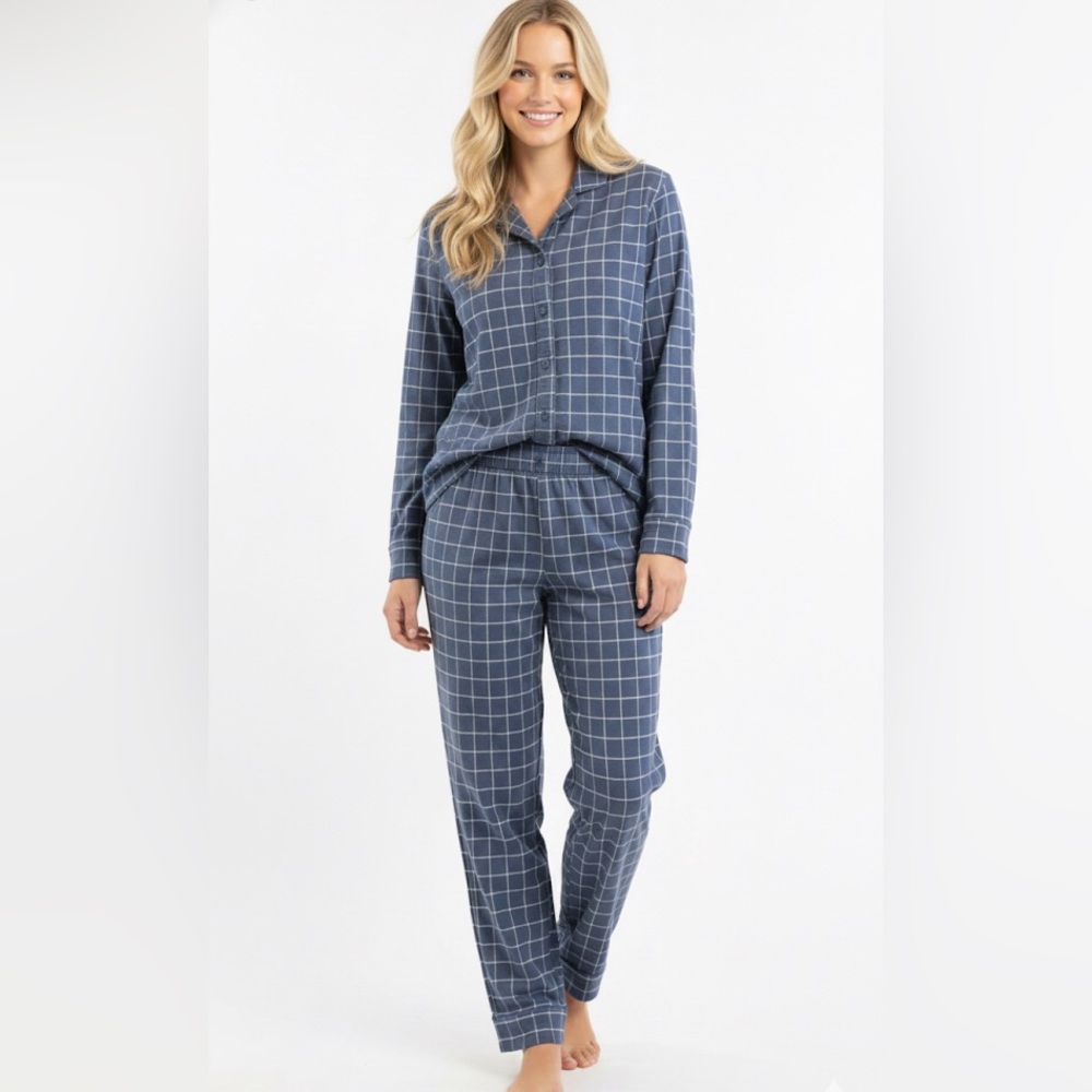 Women's Blue Windowpane Pajama Set